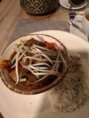 "duck" with vegetables and rice at Manna 68 in Gdansk