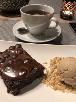 Delicious brownie with peanut butter ice cream  at Manna 68 in Gdansk
