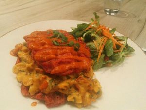 Cauliflower waffles with Mac n Cheese at Manna 68 in Gdansk
