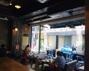 Indoor seating at Eat More Greens in Tokyo