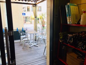 Outdoor seating  at Eat More Greens in Tokyo