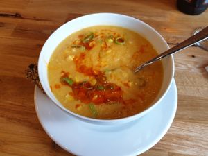 Corn soup at Mihiderka - Arkady Wrocławskie in Wroclaw