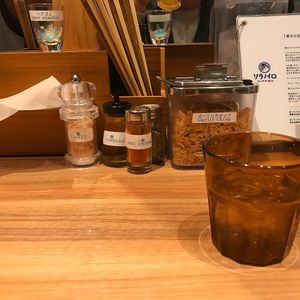 Condiments (including hair bands!) at Soranoiro Nippon in Tokyo