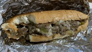Philly cheese steak sandwich at Antojito Con Amor in Cancun