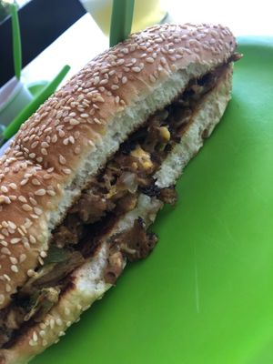 Flank steak Philly Cheese at Antojito Con Amor in Cancun