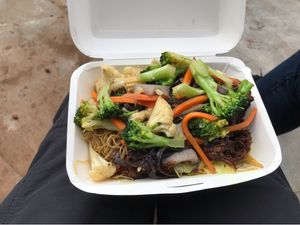 Noodle, veges and tofu at Vegan for Longevity & Health in Auckland