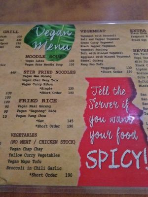 Vegan menu at 101 Hawker Food House in Makati