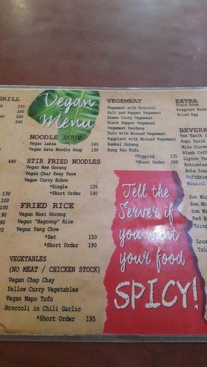 Vegan menu at 101 Hawker Food House in Makati