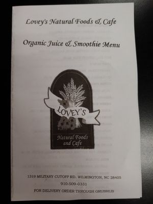 Menu at Lovey's Natural Foods and Cafe in Wilmington