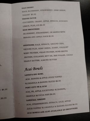 Menu at Lovey's Natural Foods and Cafe in Wilmington