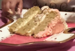 My baby couldn’t resist her cake   at Oakleaf Cakes in Boston