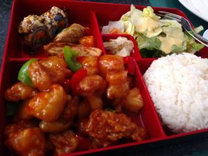 Sweet and sour chicken bento box at Chef Kenny's Asian Vegan Cuisine in Las Vegas