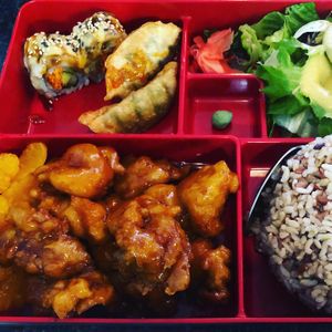 Orange chicken bento at Chef Kenny's Asian Vegan Cuisine in Las Vegas