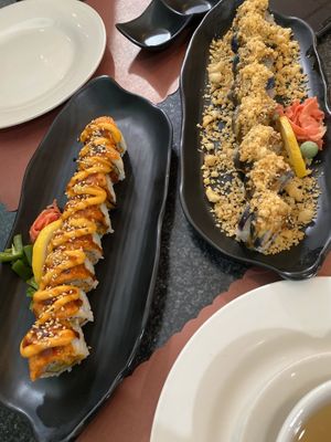 Spicy tuna roll (left) and crunchy roll (right) at Chef Kenny's Asian Vegan Cuisine in Las Vegas