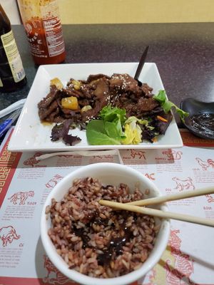 Korean BBQ "beef" and brown rice at Chef Kenny's Asian Vegan Cuisine in Las Vegas