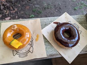 Life of pi (squash, pumpkin, vanilla) & Island Chocolate at Holey Grail Donuts - Food Truck in Hanalei