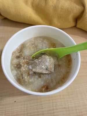 Vegetarian congee with mock meat tofu edamame  at Mr Bean - Fusionopolis in West Singapore