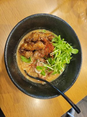 Miso ramen, the meat is excellent at Veggy Way in Sapporo