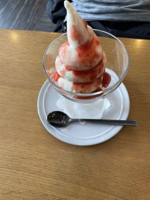 Strawberry glaze soft serve  at Veggy Way in Sapporo