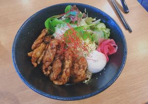 Teriyaki soy meat brown rice bowl at Veggy Way in Sapporo