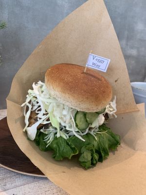 The most amazing tasting soy burger with vegan mayo at Veggy Way in Sapporo