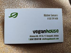 Business card at Vegan House in Antalya