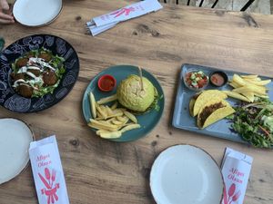 Falafel salad + Burger + Tacos  at Vegan House in Antalya