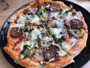 Vegetable pizza at Vegan House in Antalya
