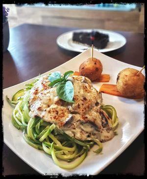 Squash spagetti with creamy sos at Vegan House in Antalya