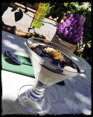 Pudding made with almond milk made from scratch in vegan house. at Vegan House in Antalya
