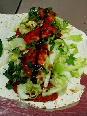 Preparation of the famous wrap.  at Mr. CigKofte in Bucharest