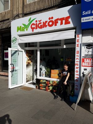 Outside at Mr. CigKofte in Bucharest