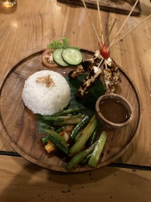 Vegan tempeh satay  at Tropical Juice Corner in Lembongan