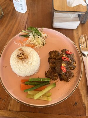 Tempeh rendang (so good!!)   at Tropical Juice Corner in Lembongan