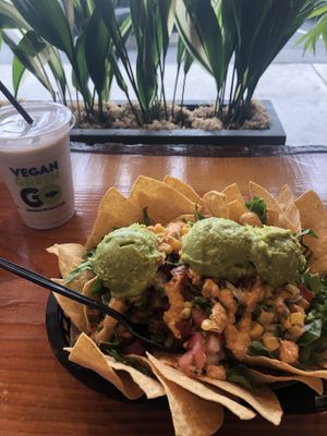 Vegan nachos and hem milk horchata  at Vegan GreenGO in Santa Barbara