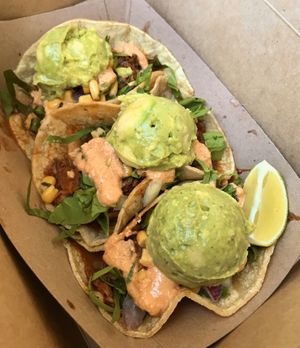 Jackfruit Barbacoa tacos w/, crema, guac.  at Vegan GreenGO in Santa Barbara