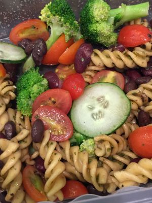 Pesto bean fusilli with colorful vegetables   at Take-Out Salad - Yew Tee in West Singapore