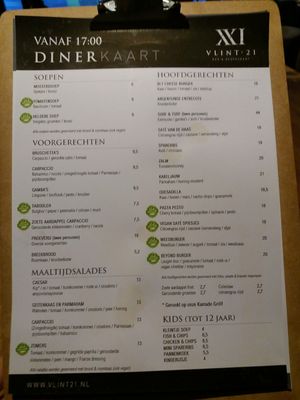 Diner kaart (okt 2019) at Vlint 21 in Borger