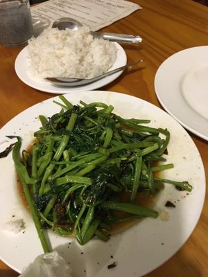 Water spinach with fermented tofu at Chay Con Dao Healthy in Con Dao