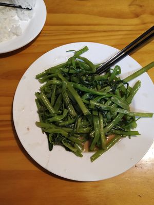 Morning glory with rice (she gave us some more rice when the plate was empty) -50k vnd at Chay Con Dao Healthy in Con Dao