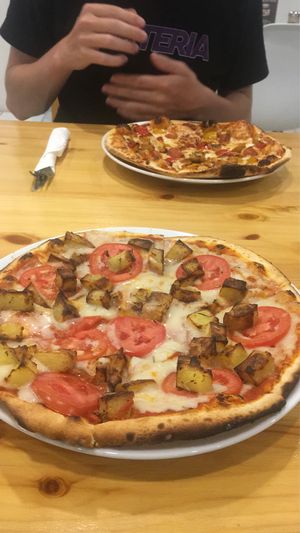 Vegan Pizza with tomatoes and roasted potatoes, 190 Baht at Make It Pizza and Salad in Koh Phangan