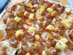 Vegan (Pineapple, Potato, Caramelized Onions) Pizza at Make It Pizza and Salad in Koh Phangan