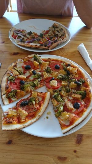 Delicious vegan pizza, vegan cheese at Make It Pizza and Salad in Koh Phangan