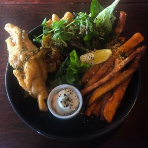 Vegan 'Fish' and chips at Greenhouse Canteen & Bar in South Brisbane