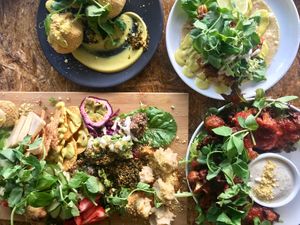 Share platter, cauliflower wings, cheese balls at Greenhouse Canteen & Bar in South Brisbane