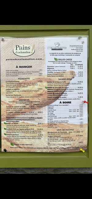Lunch Menu - September 2021 at Pains D'exclamation in La Malbaie