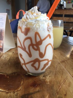 Traditional Venezuelan drink with almond milk and coconut whipped cream at Cumana Bistro Food in Salento