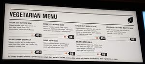 Veg section of the menu at Zocalo in Copenhagen