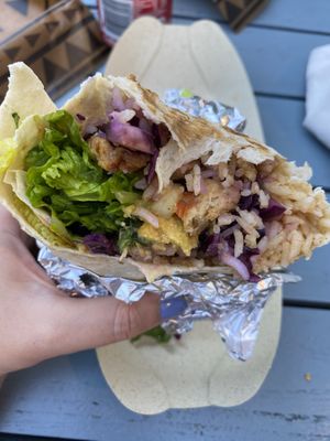 Burrito “Dolores Green Mango” with veggie strips. $15.70 (100kr). at Zocalo in Copenhagen