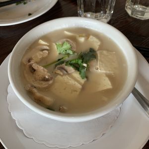 Tom Kha Kai soup. Ask to sub with tofu and no fish sauce  at Kittiwat Thai Kitchen in Frederick